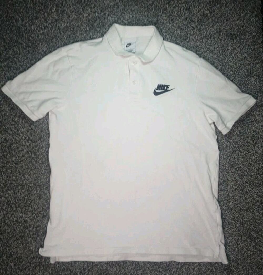 Nike Sportswear Men's Polo Shirt White Black Embroidered Logo Cotton Medium M